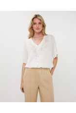 EMBROIDERED BATWING BLOUSE - OFF WHITE
