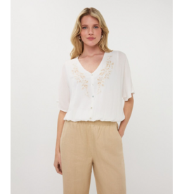 EMBROIDERED BATWING BLOUSE - OFF WHITE