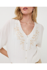 EMBROIDERED BATWING BLOUSE - OFF WHITE
