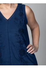 COTTON TANK WITH EMBROIDERY - NAVY