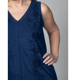 COTTON TANK WITH EMBROIDERY - NAVY