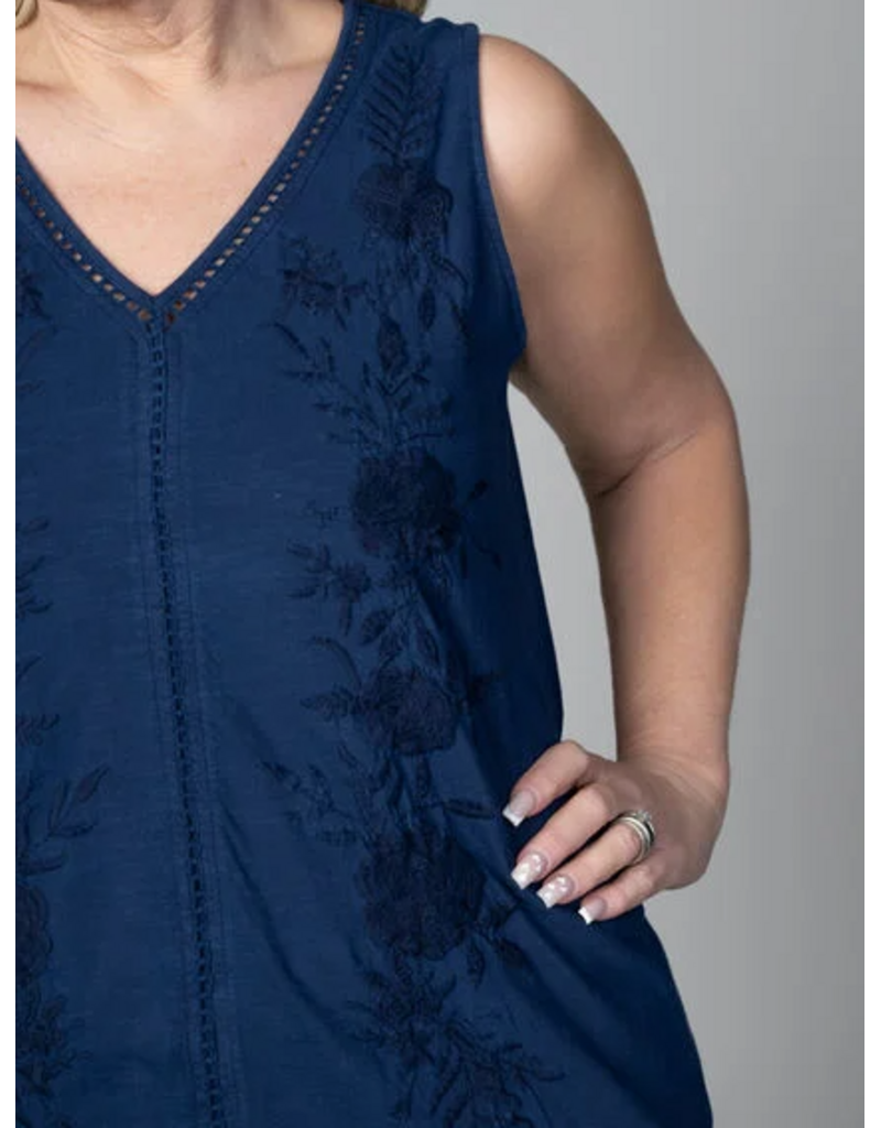 COTTON TANK WITH EMBROIDERY - NAVY