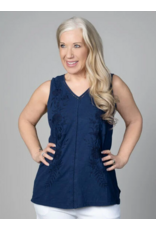 COTTON TANK WITH EMBROIDERY - NAVY
