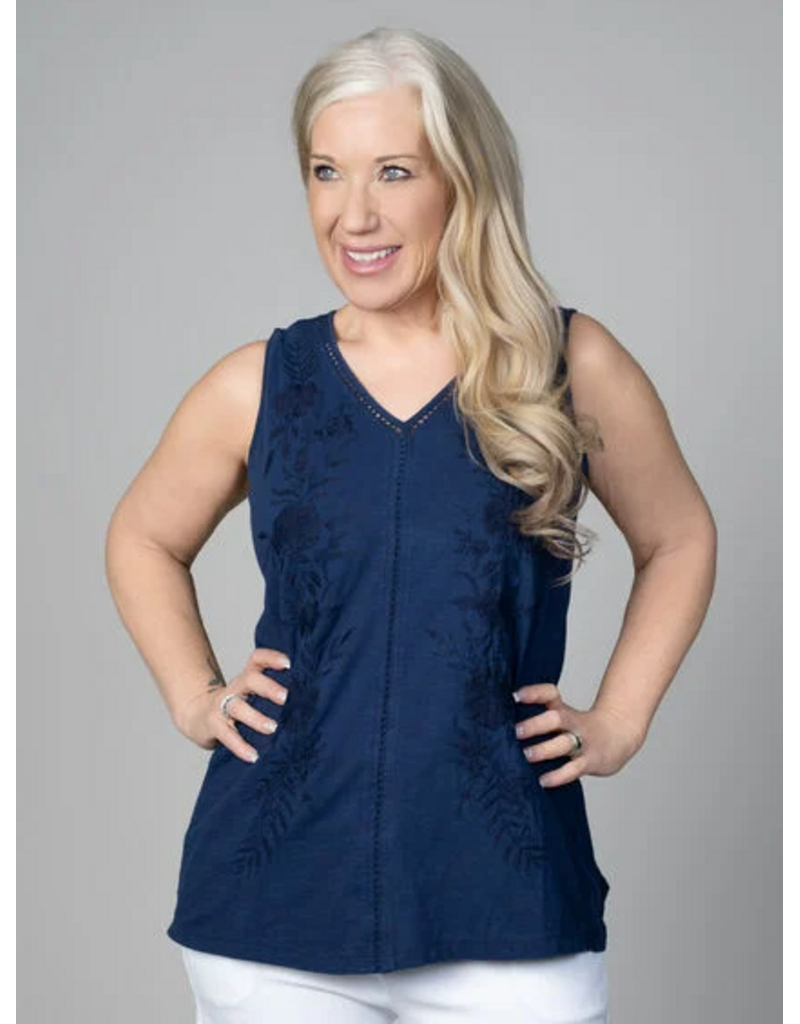 COTTON TANK WITH EMBROIDERY - NAVY