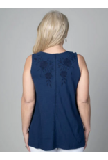 COTTON TANK WITH EMBROIDERY - NAVY