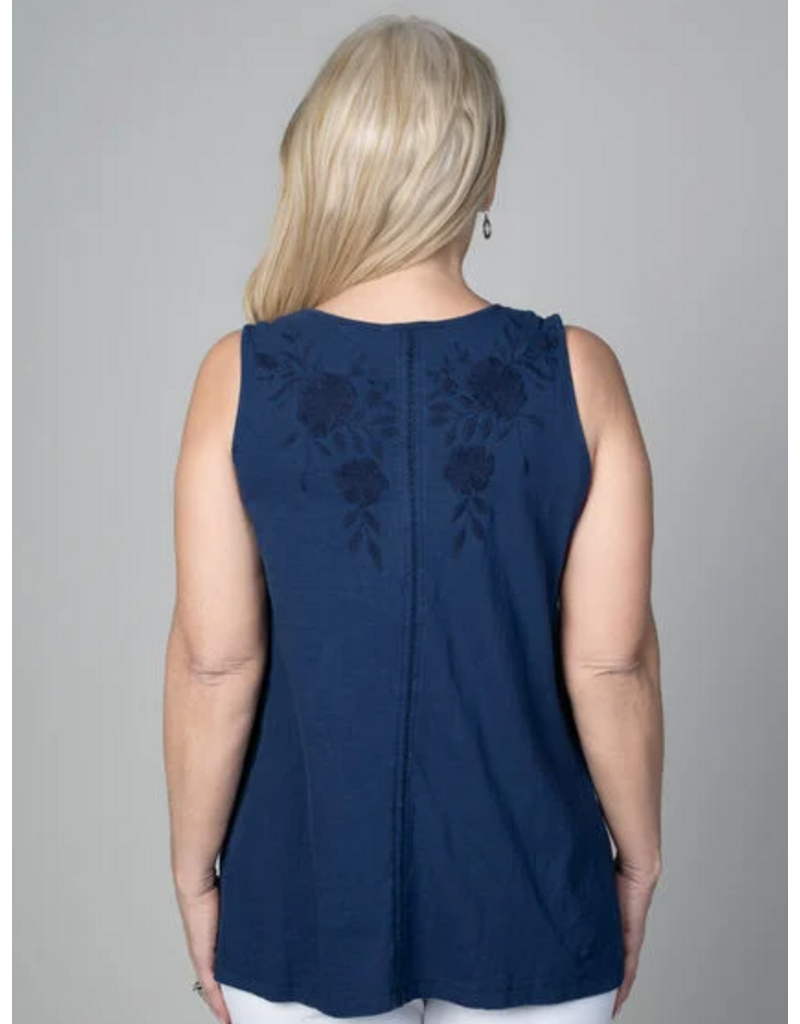 COTTON TANK WITH EMBROIDERY - NAVY