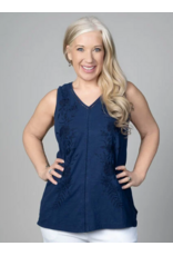 COTTON TANK WITH EMBROIDERY - NAVY