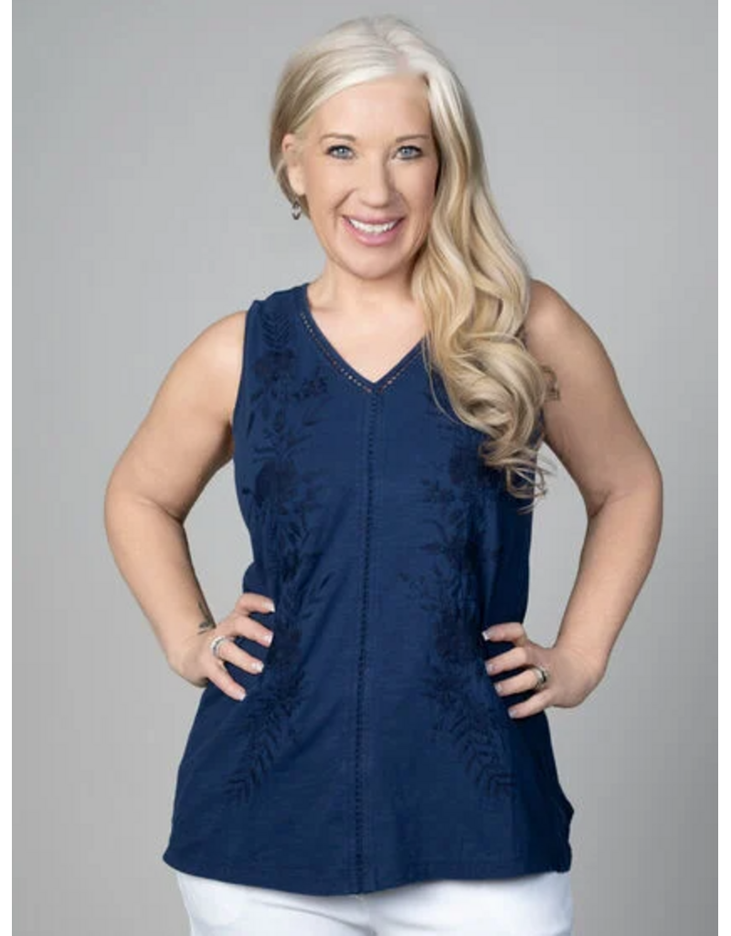 COTTON TANK WITH EMBROIDERY - NAVY