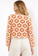 CORAL HEXAGON PRINT CROCHET SWEATER