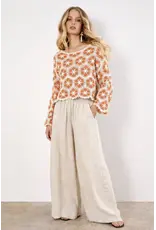 CORAL HEXAGON PRINT CROCHET SWEATER