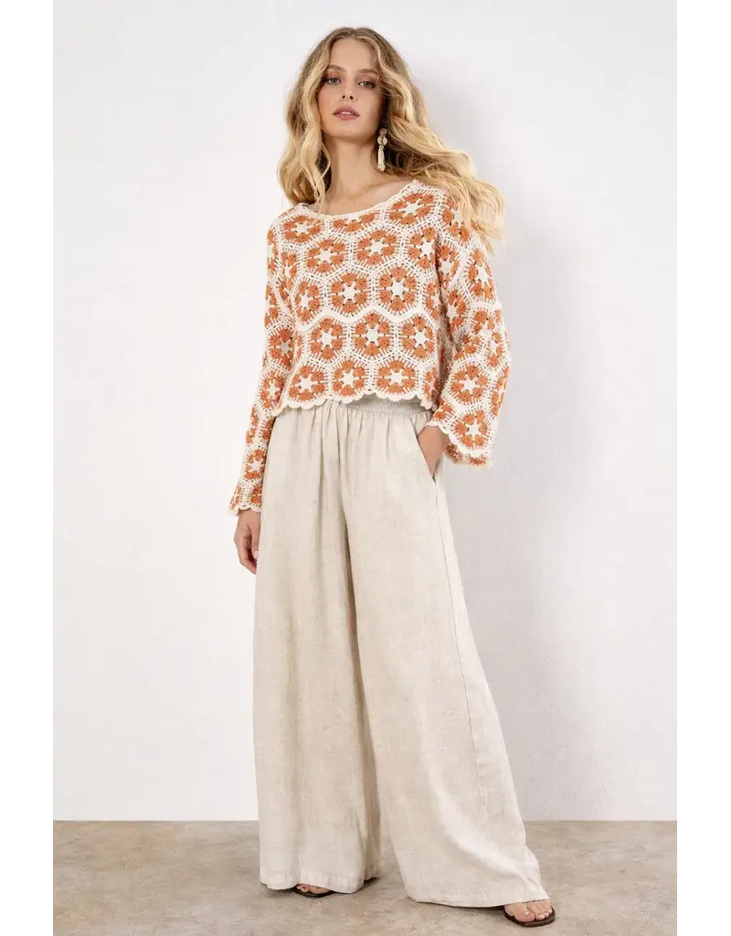 CORAL HEXAGON PRINT CROCHET SWEATER