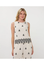 SLVLESS EMBROIDERED TOP - NATURAL/BLACK - LINEN BLND