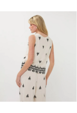 SLVLESS EMBROIDERED TOP - NATURAL/BLACK - LINEN BLND