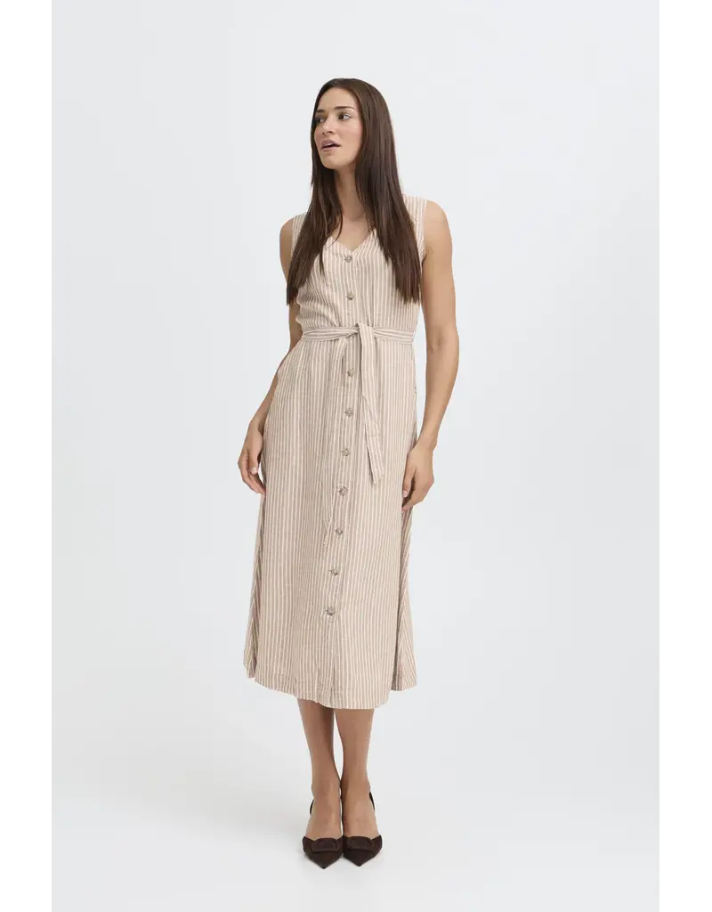 FALAKKA BUTTON DRESS - WOODSMOKE - LINEN BLND
