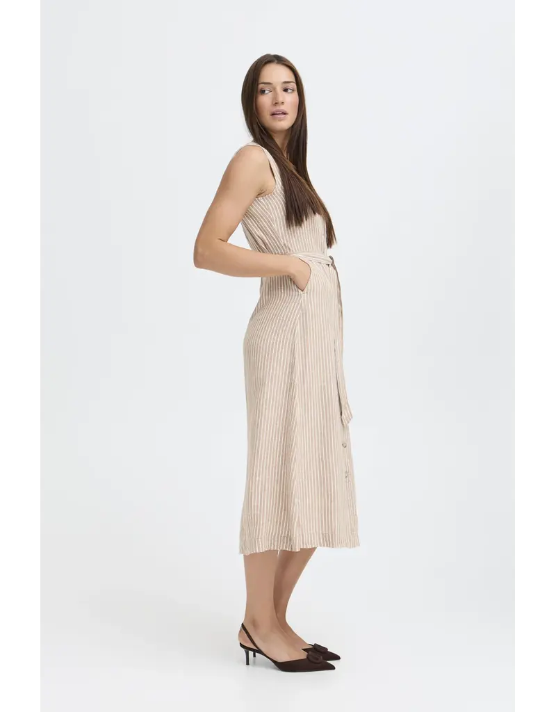 FALAKKA BUTTON DRESS - WOODSMOKE - LINEN BLND