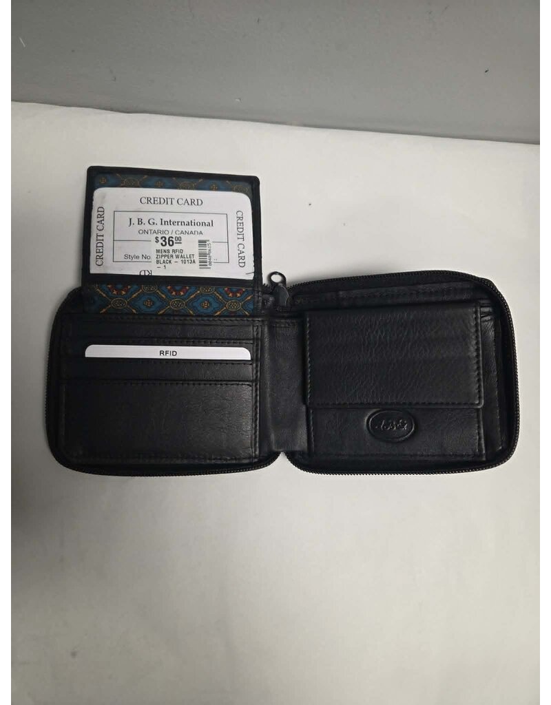 MENS RFID ZIPPER WALLET BLACK - 1013A - 1