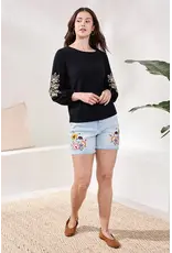 TRIBAL 3/4 SLV TOP W/SOUTACHE DTL-BLACK