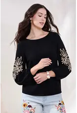 TRIBAL 3/4 SLV TOP W/SOUTACHE DTL-BLACK