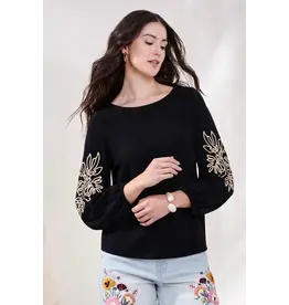 TRIBAL 3/4 SLV TOP W/SOUTACHE DTL-BLACK
