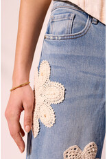 TRIBAL AUDREY WIDE CROP JEANS W/CROCHET APPLIQUE - KEYSWATERS