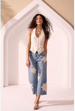 TRIBAL AUDREY WIDE CROP JEANS W/CROCHET APPLIQUE - KEYSWATERS