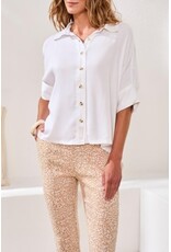 TRIBAL ELBOW SLV BTN FRT BLOUSE-WHITE