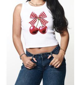 GIRL DANGEROUS CHERRY BOW RIBBED COTTON CROP TANK