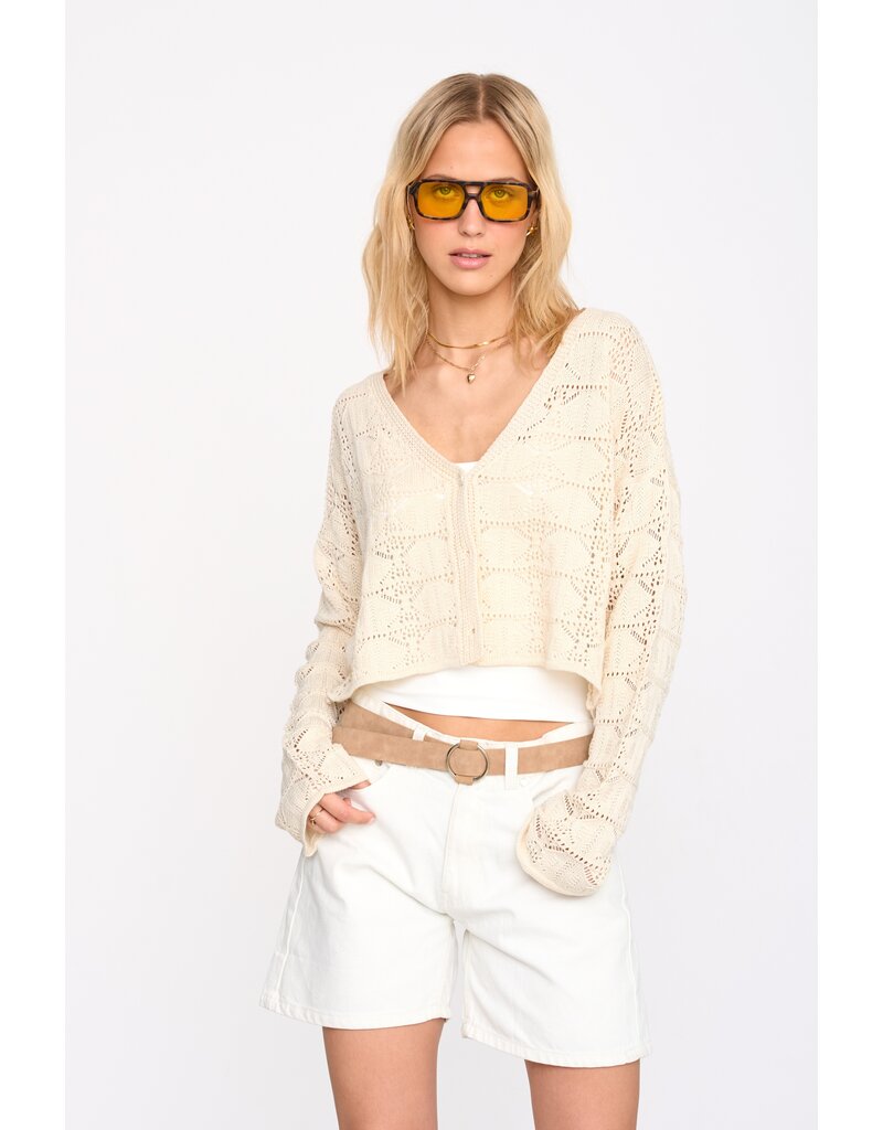 24COLOURS CREAM CROP CROCHET CARDIGAN - COTTOB BLEND
