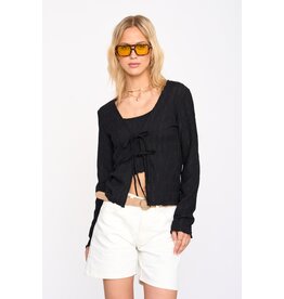 24COLOURS BLACK L/S SHIRT WITH FRONT TIES
