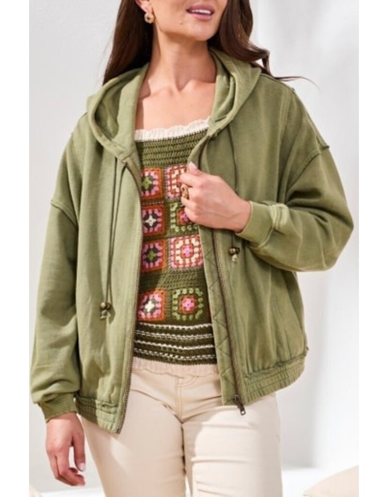 TRIBAL PUFF SLV ZIP UP HOODIE W/ SPECIAL WASH EFFECT-RAINFOREST