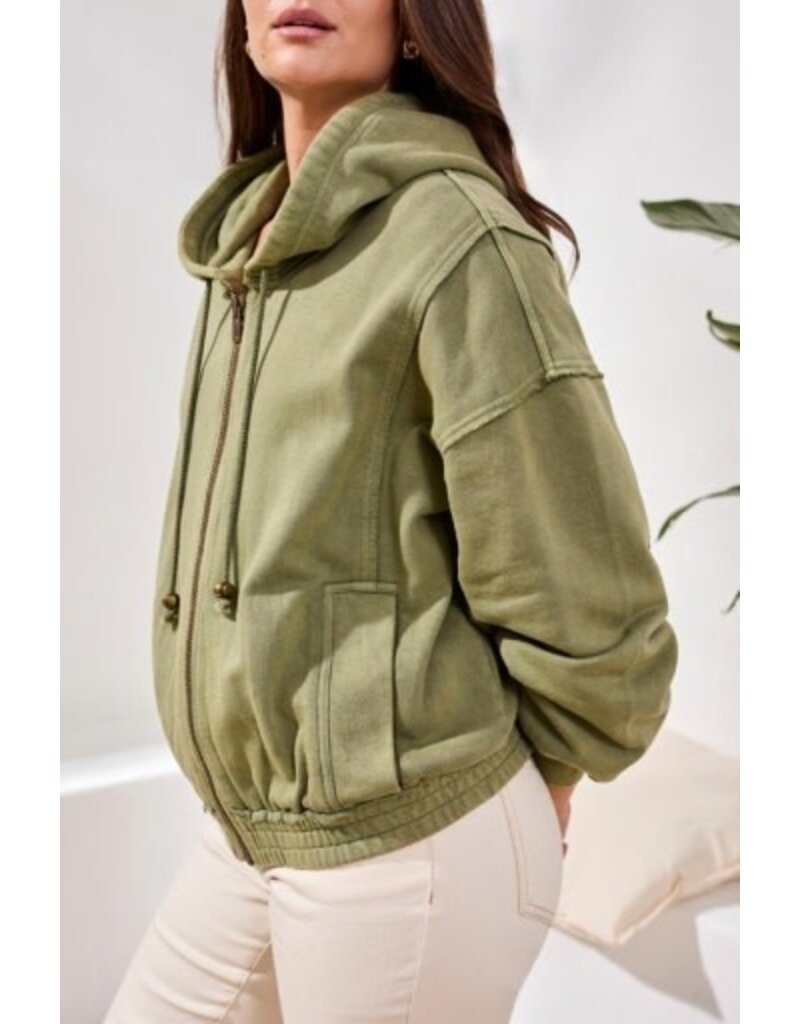 TRIBAL PUFF SLV ZIP UP HOODIE W/ SPECIAL WASH EFFECT-RAINFOREST