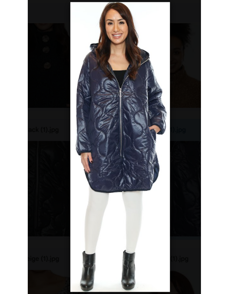 LONG ZIP UP NAVY PUFFER JACKET