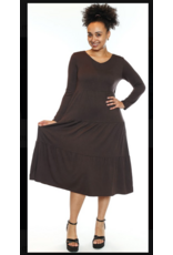 TIERED BROWN V BECK LONG SLEEVE DRESS