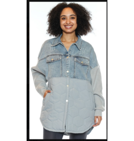 DENIM JACKET W/ KNIT SLEEVES