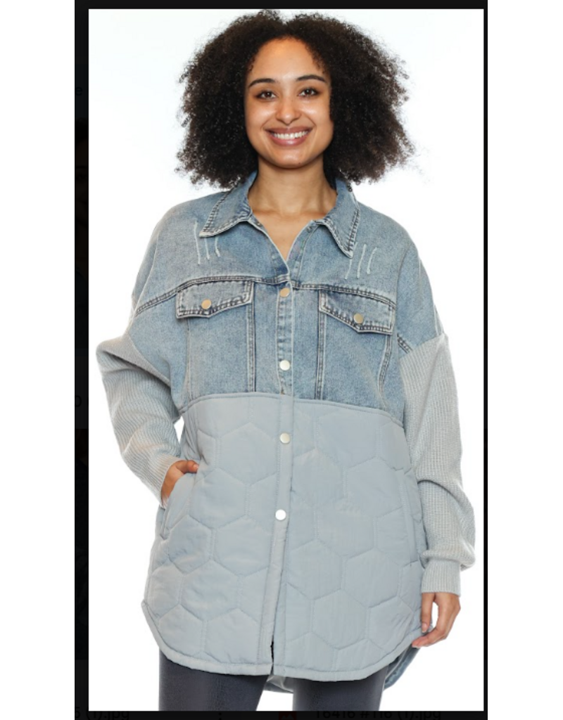 DENIM JACKET W/ KNIT SLEEVES