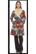 AZTEC PRINT BELTED COAT W/ SHERPA COLLAR