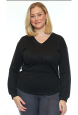 L/S BLACK V NECK TEXTURED TOP