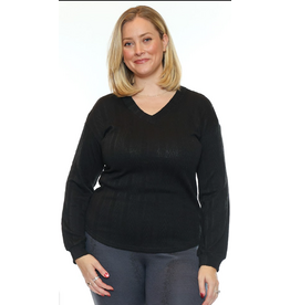 L/S BLACK V NECK TEXTURED TOP