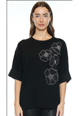 HALF SLEEVE SWEATER W/ BEADED FLOWER DESIGN