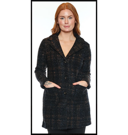 PLAID NAVY BOUCLE BUTTON UP JACKET