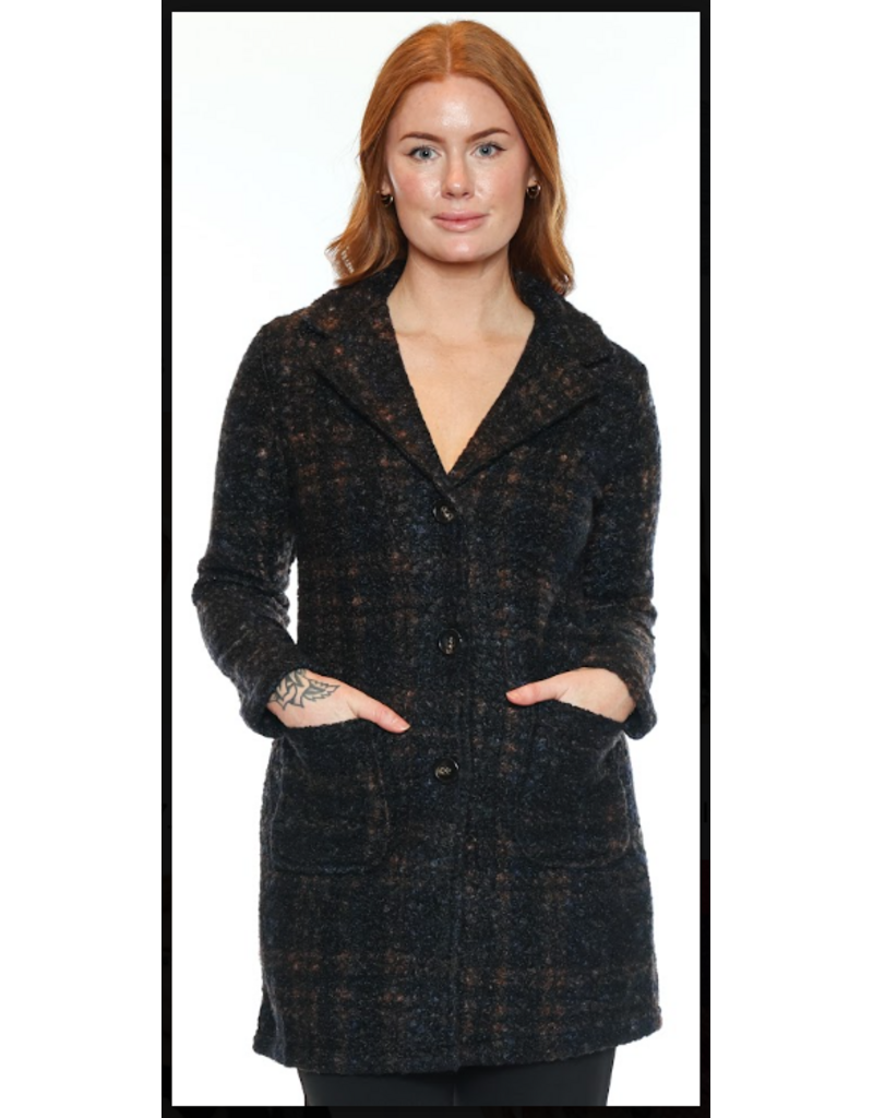 PLAID NAVY BOUCLE BUTTON UP JACKET