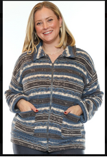 FULL ZIP BLUE WESTERN PRINT SHERPA