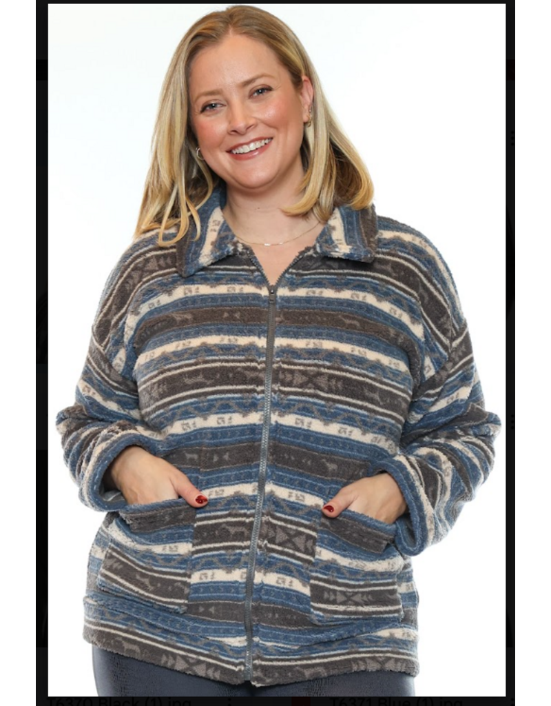 FULL ZIP BLUE WESTERN PRINT SHERPA