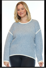 BLUE SWEATER W/ WHITE PIPING DETAIL
