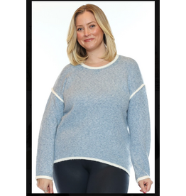 BLUE SWEATER W/ WHITE PIPING DETAIL