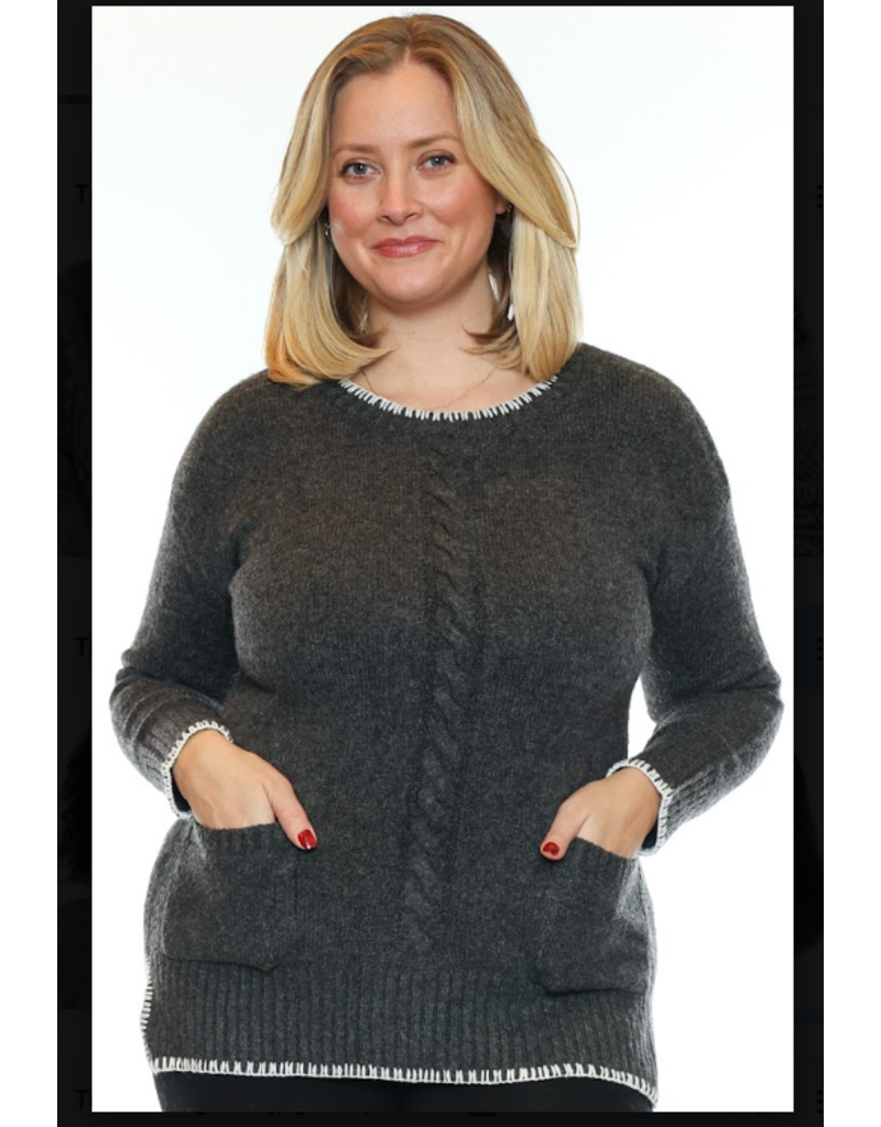 BEIGE SWEATER W/ STITCH PIPPING