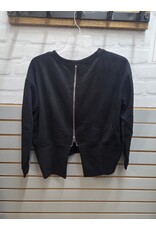 BLACK COTTON SWEATER W/ ZIPPER BACK