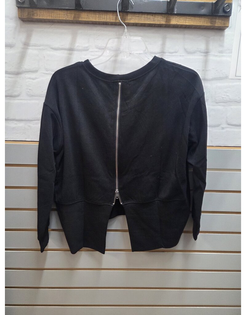 BLACK COTTON SWEATER W/ ZIPPER BACK