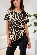 TRIBAL S/S CREW NECK TOP W/SIDE RUCHING-CHESTNUT