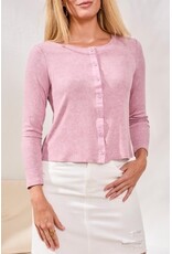 TRIBAL BUTTON FRONT KNIT TOP/ CARDI W/ COMBO PLACKET-HYDRANGEA